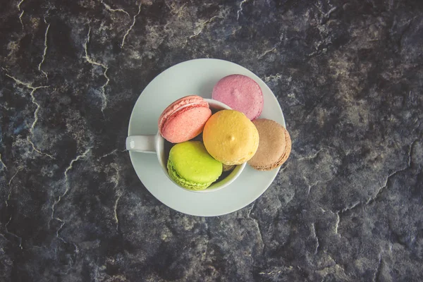 Macaroons Café Pequeno Almoço Foco Seletivo — Fotografia de Stock