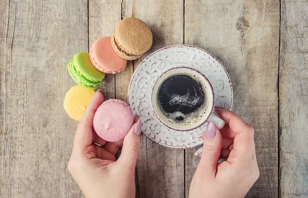 Macaroons Café Pequeno Almoço Foco Seletivo — Fotografia de Stock