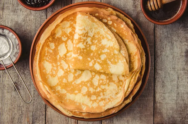 Crêpes Sind Hausgemacht Selektiver Fokus — Stockfoto