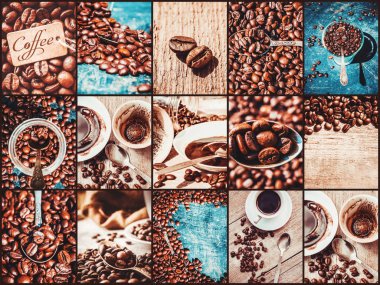 kahve birçok resim kolaj. 