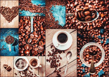 kahve birçok resim kolaj. 