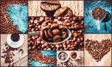 kahve birçok resim kolaj. 