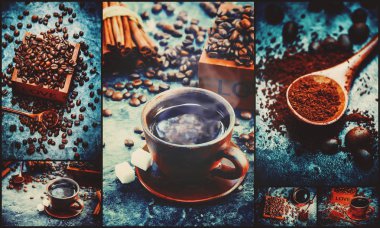 kahve birçok resim kolaj. 