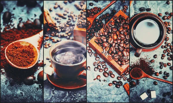 Collage Många Bilder Kaffe — Stockfoto