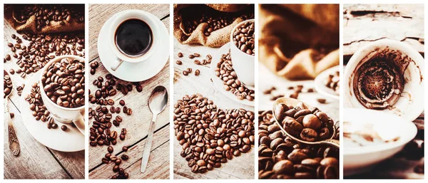 Collage Många Bilder Kaffe — Stockfoto