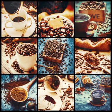 kahve birçok resim kolaj. 