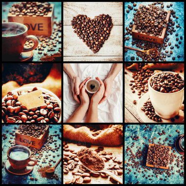 kahve birçok resim kolaj. 