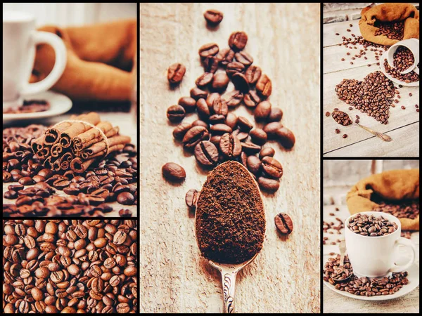 Collage Molte Immagini Caffè — Foto Stock