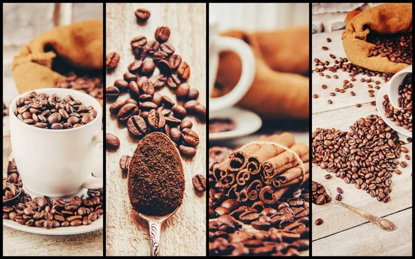 Collage Many Pictures Coffee — Stock Photo, Image