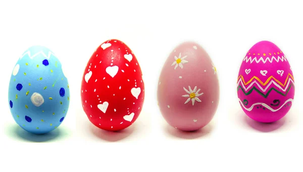 Collage Perfect Easter Eggs Hand Made White Isolated Background Selective — Stock Photo, Image