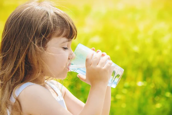 Child Holds Glass Water His Hands Selective Focus Stock Image