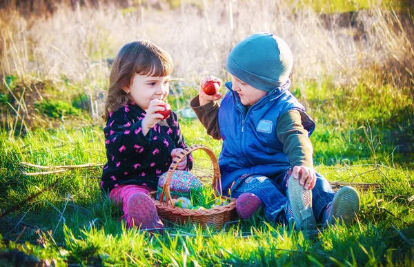 Dzieci Wielkanoc Piknik Selektywny Fokus — Zdjęcie stockowe