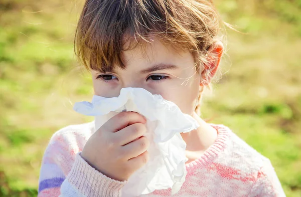 Seasonal Allergy Child Coryza Selective Focus — Stock Photo, Image