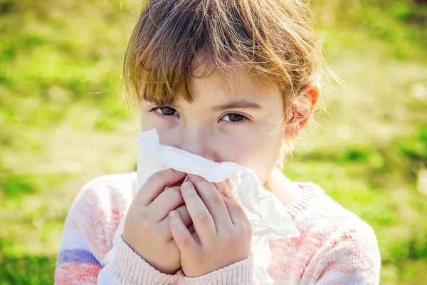 Seasonal Allergy Child Coryza Selective Focus — Stock Photo, Image