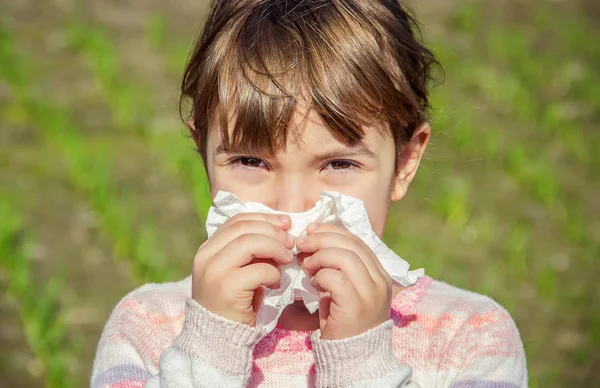 Säsongsbunden Allergi Hos Ett Barn Snuva Selektivt Fokus — Stockfoto