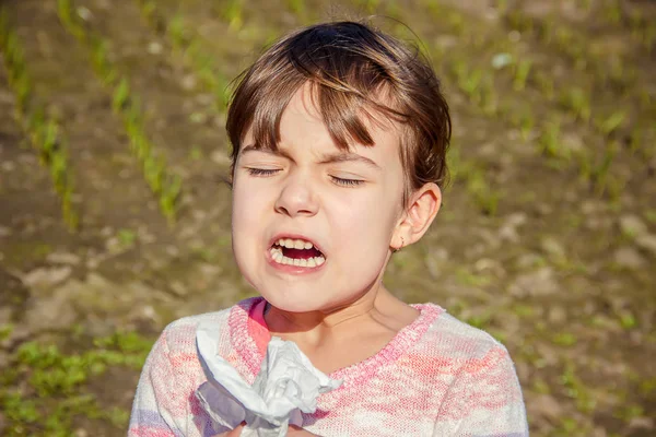 Seasonal Allergy Child Coryza Selective Focus — Stock Photo, Image