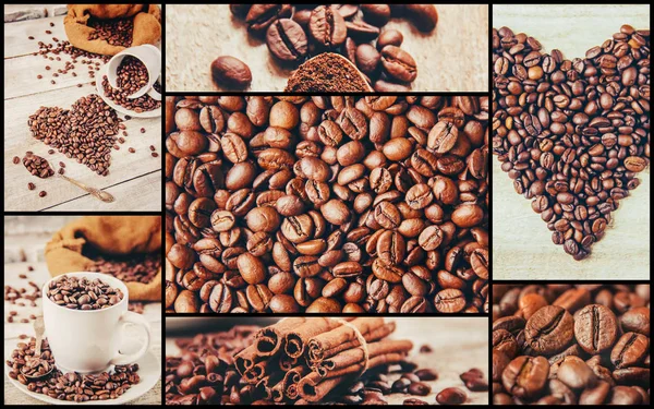 Collage Molte Immagini Caffè — Foto Stock