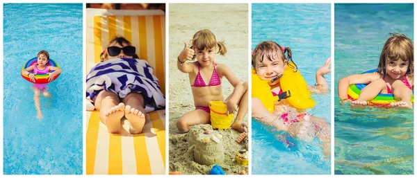 Colagem Crianças Fotos Verão — Fotografia de Stock
