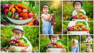 Çocuk ve sebze. Seçici odak. 