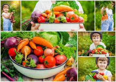 Çocuk ve sebze. Seçici odak. 