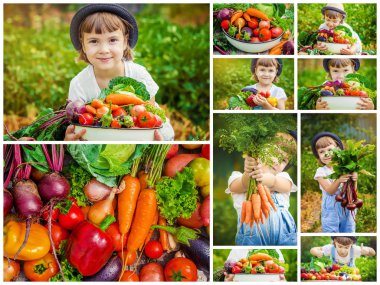 Çocuk ve sebze. Seçici odak. 