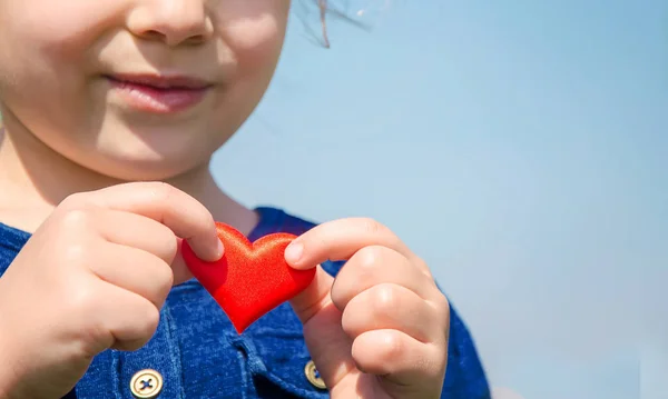 Das Herz Ist Den Händen Des Kindes Selektiver Fokus — Stockfoto