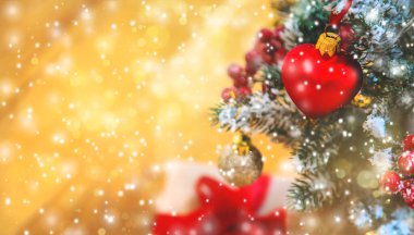 Güzel dekorlu Noel arkaplan tebrik kartı. Seçici odak.