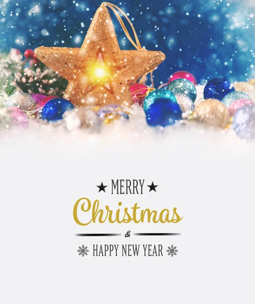 Feliz Navidad y Feliz Año Nuevo, Fondo de la tarjeta de felicitación de las fiestas. Enfoque selectivo. —  Fotos de Stock