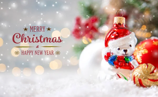 Χριστουγεννιάτικη κάρτα χαιρετισμού φόντο με όμορφη διακόσμηση. Επιλεκτική εστίαση. — Φωτογραφία Αρχείου
