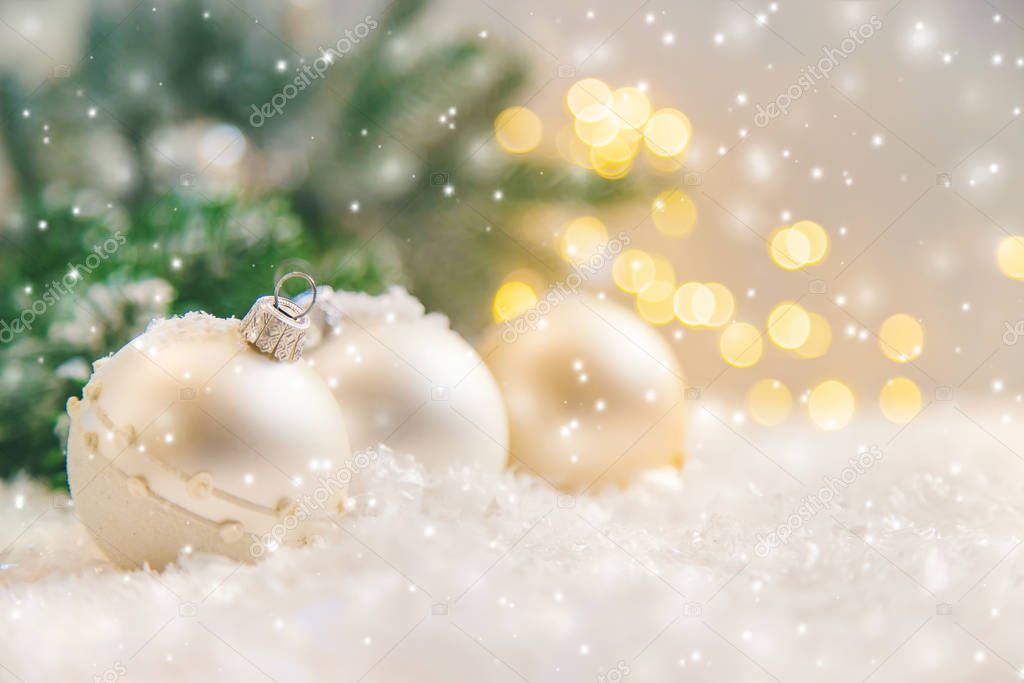 Beautiful christmas background with decor. Selective focus.