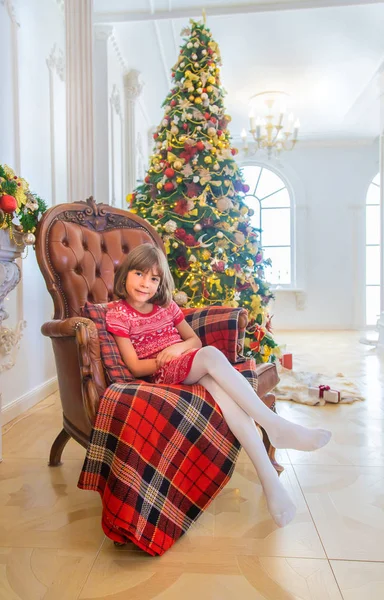 stock image Children near the Christmas tree. Selective focus.