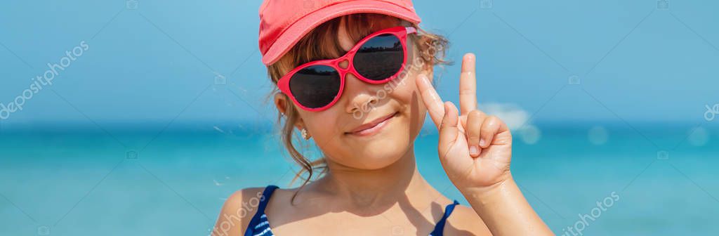 Child Sea Resting Journey Selective Focus Stock Image