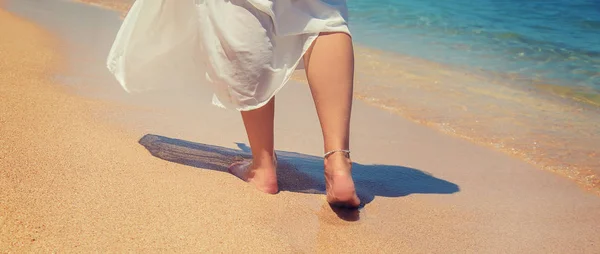 Legs Girl Seashore Selective Focus Nature — Stock Photo, Image