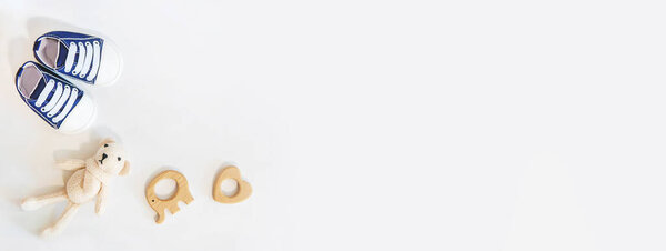 newborn. baby accessories on a light background. Selective focus. love