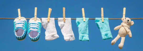 Baby Kleding Accessoires Wegen Het Touw Het Wassen Open Lucht — Stockfoto