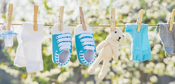 Baby Kleding Accessoires Wegen Het Touw Het Wassen Open Lucht — Stockfoto