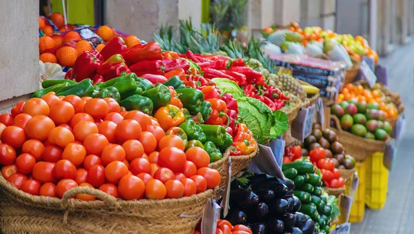 Trh Zeleninou Ovocem Selektivní Soustředění Jídlo — Stock fotografie