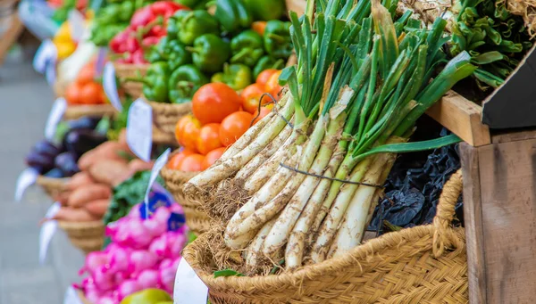 Trh Zeleninou Ovocem Selektivní Soustředění Jídlo — Stock fotografie