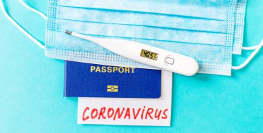 Coronavirus, ülkeler arası uçuş yasağı kavramı. Uluslararası pasaport. Seçici odaklanma. ilaç