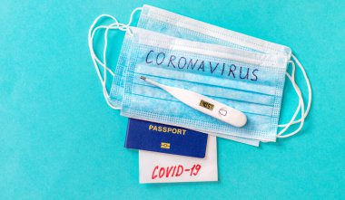 Coronavirus, ülkeler arası uçuş yasağı kavramı. Uluslararası pasaport. Seçici odaklanma. ilaç