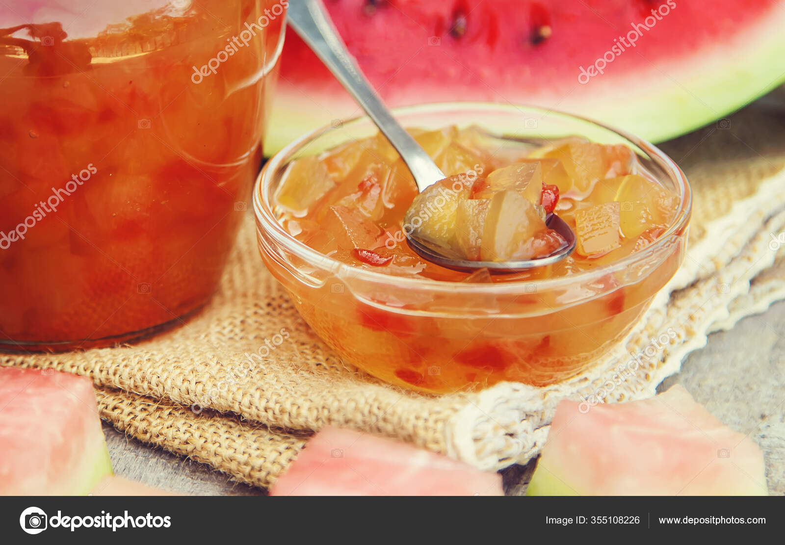 Watermelon Peel Jam Jars Selective Focus Nature — Stock Photo