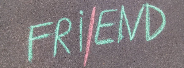 Children Inscription Asphalt Chalk Friends Selective Focus Nature — Stock Photo, Image