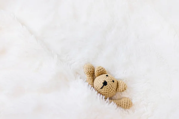 Little Plush Toy Sleeping Selective Focus Nature — Stock Photo, Image