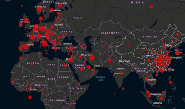 Coronavirus Covid-19 'un dünya haritası, Covid-19' a yakın yakın ülkeler, Covid 19 haritası dünya çapında vakaların doğrulandığını doğruluyor. Dünya..