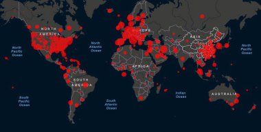 Coronavirus Covid-19 'un dünya haritası, Covid-19' a yakın yakın ülkeler, Covid 19 haritası dünya çapında vakaların doğrulandığını doğruluyor. Dünya..