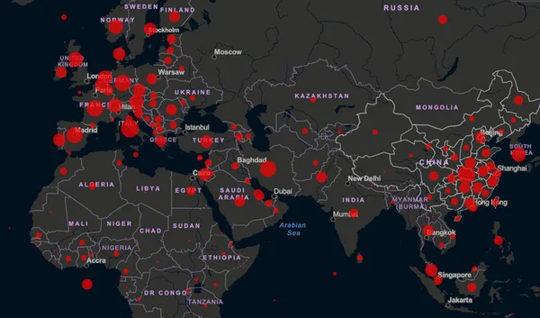 World map of Coronavirus Covid-19 , Close-up countries with Covid-19, Covid 19 map confirmed cases report worldwide globally. WORLD.