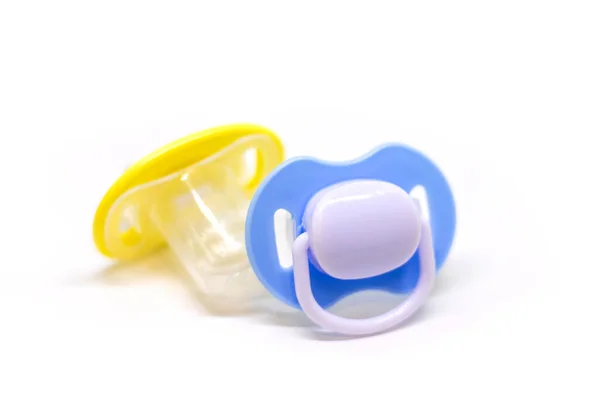 Dummy Pacifiers Newborns Different Colors Selective Focus Baby — Stock Photo, Image