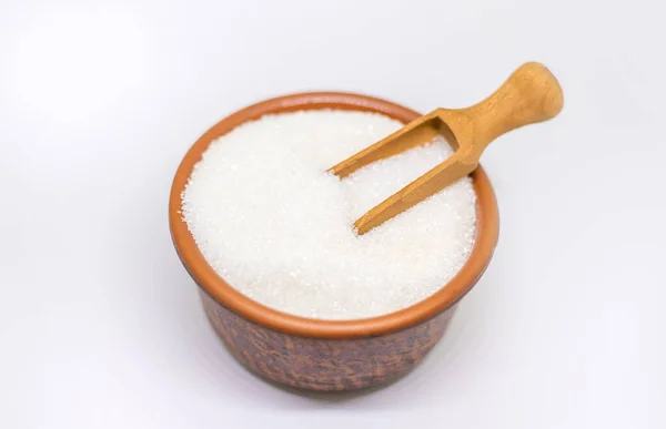 Azúcar Blanco Sobre Fondo Blanco Aislado Enfoque Selectivo Alimentos — Foto de Stock