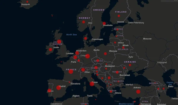 World map of Coronavirus Covid-19 , Close-up countries with Covid-19, Covid 19 map confirmed cases report worldwide globally. WORLD.