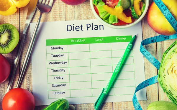 Plan Dieta Semanal Concepto Una Nutrición Adecuada Enfoque Selectivo Naturaleza — Foto de Stock